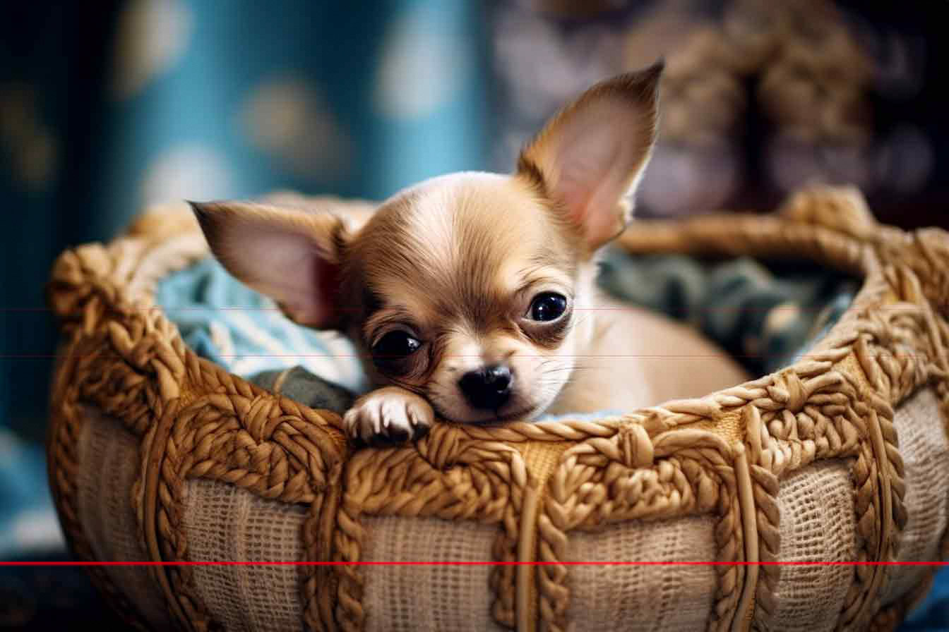 Chihuahua Puppy In Beautiful Basket